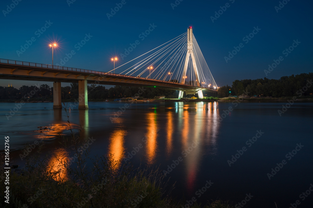 Night view of Swietokrzyski cable-stayed bridge in Warsaw, Poland Night view of Swietokrzyski cable-stayed bridge in Warsaw, Poland
