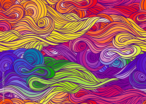Blue and green sky. Vector color abstract hand-drawn pattern