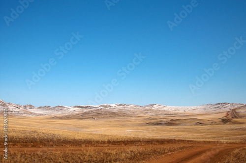 blue sky over the vast steppes, Olkhon island, Baikal. Used toning of the photo