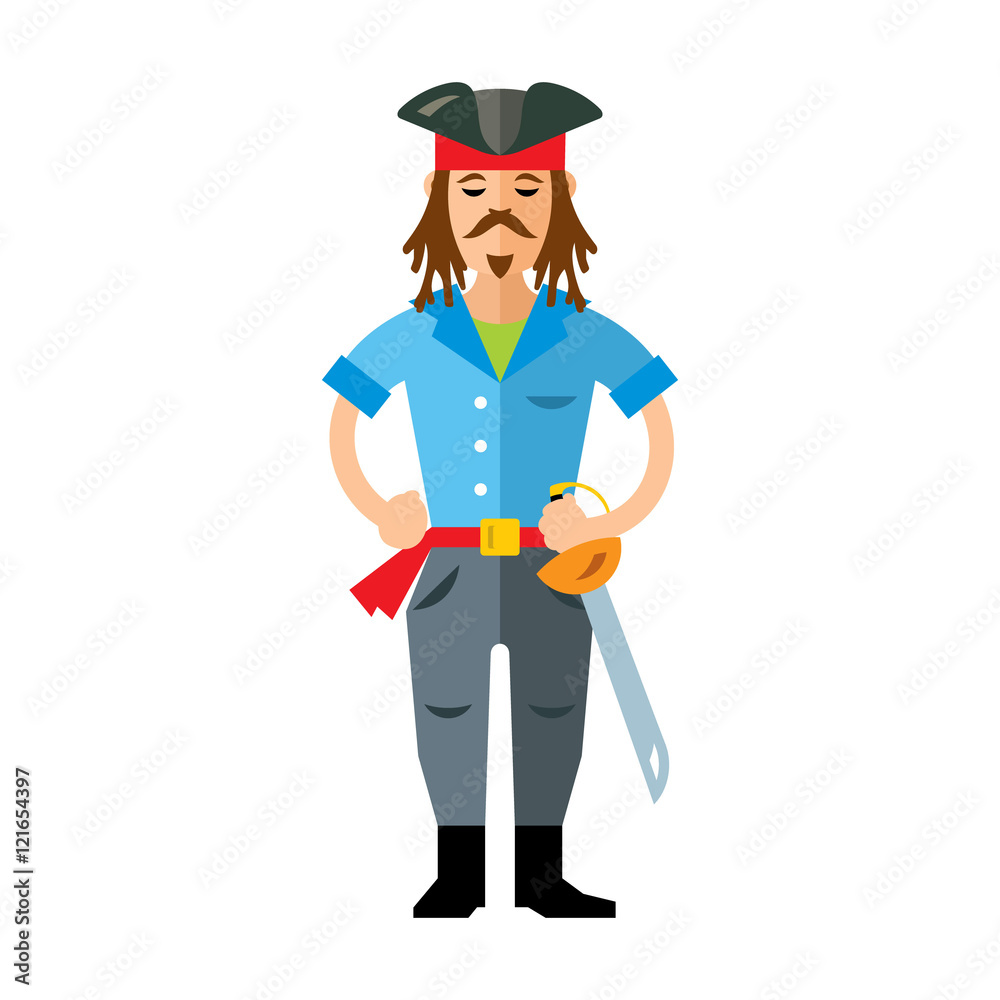 Vector Pirate with saword. Flat style colorful Cartoon illustration.