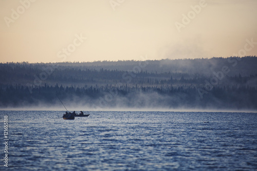Morning fishing on the lake Zyuratkul