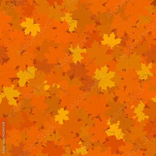 Autumn Seamless Background, Fallen Yellow and Orange Maple Leaves, Vector Illustration