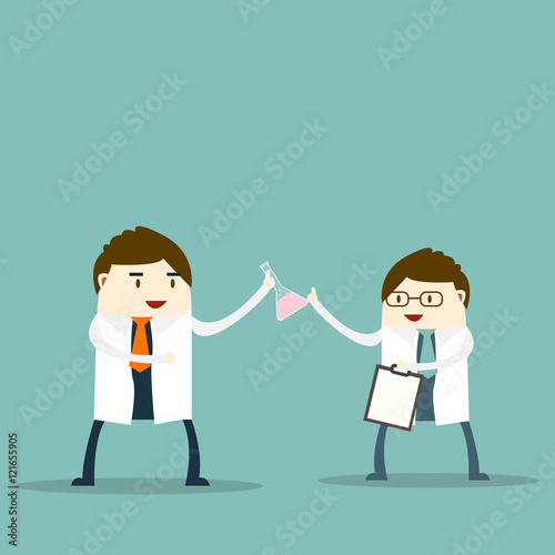 Doctor and flask chemical lab test.