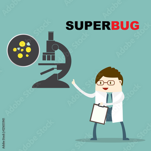 superbugs various bacteria and microbes cartoon vector illustration, Lab test for find to heal up from superbugs