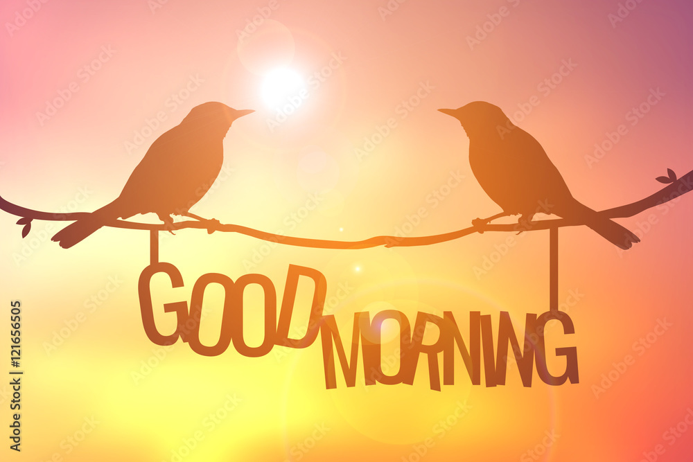 Naklejka premium Silhouette bird and good morning word