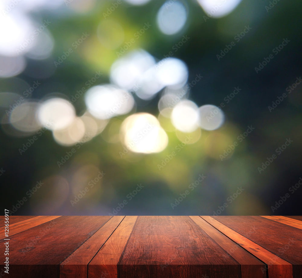 Empty Table top for product display or advertisement with abstract background bokeh.