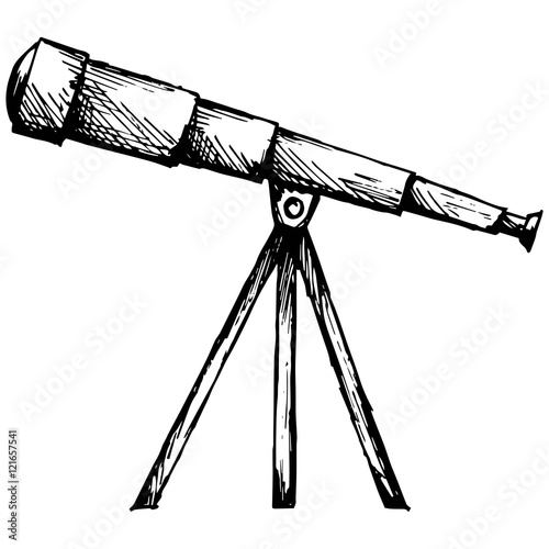 Telescope in tripod. Isolated on blue background. Vector silhouettes