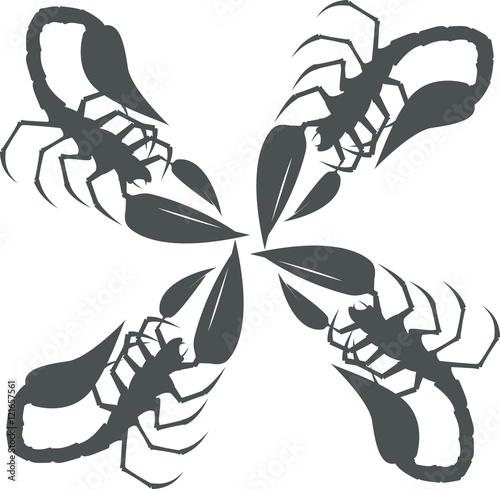 Pattern with four scorpions in fighting pose on a white background