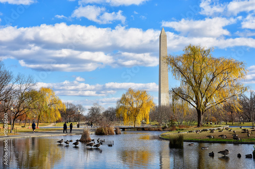 Washington DC, USA. Vista panoramica del Washington Monument dal Constitution Gardens.