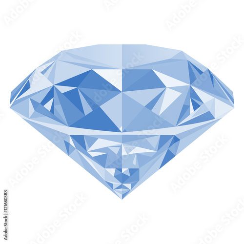 Realistic shining white diamond jewel with reflection and white glow isolated on black background. Gemstone that can be used as part of logo, icon, web decor or other design.