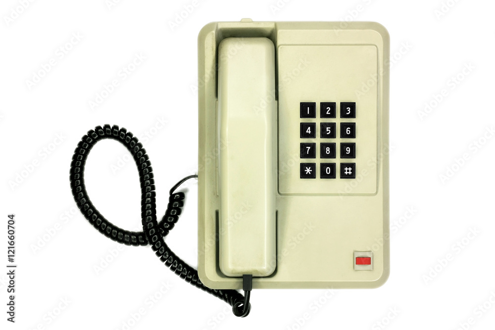 Old simple office desk phone isolated on white background Old simple office desk phone isolated on white background