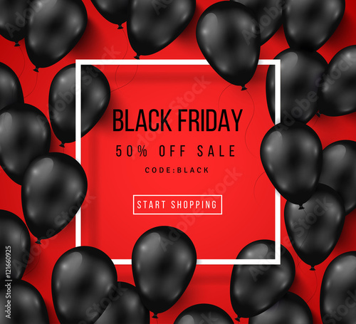 Black Friday Sale Poster with Shiny Balloons