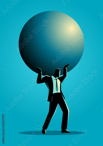 Businessman holding a big sphere