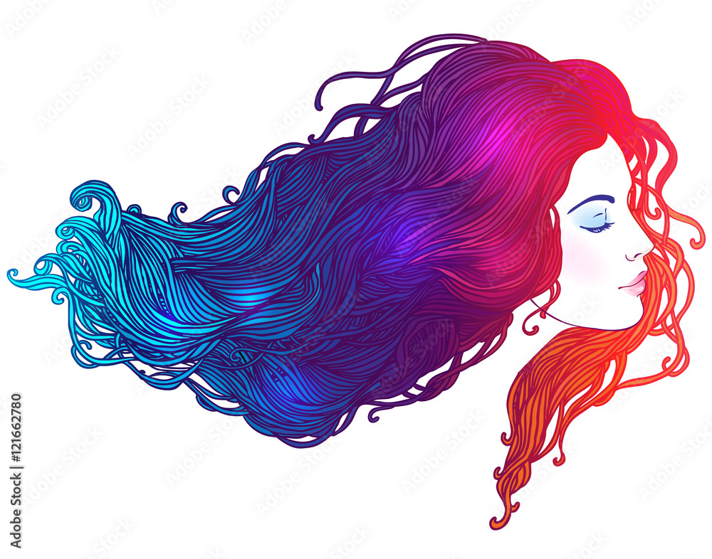 Vector portrait of a beautiful girl with dyed hair