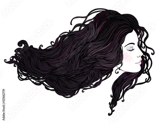Vector portrait of a beautiful girl with dyed hair