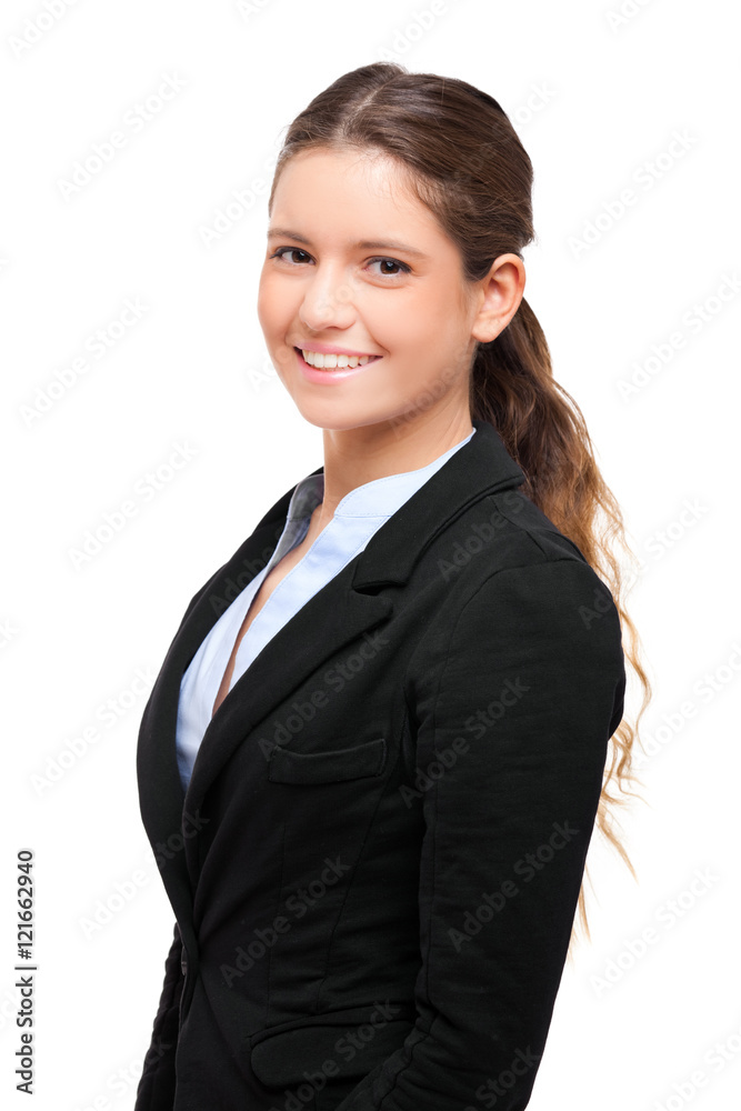 Smiling female manager isolated on white Smiling female manager isolated on white