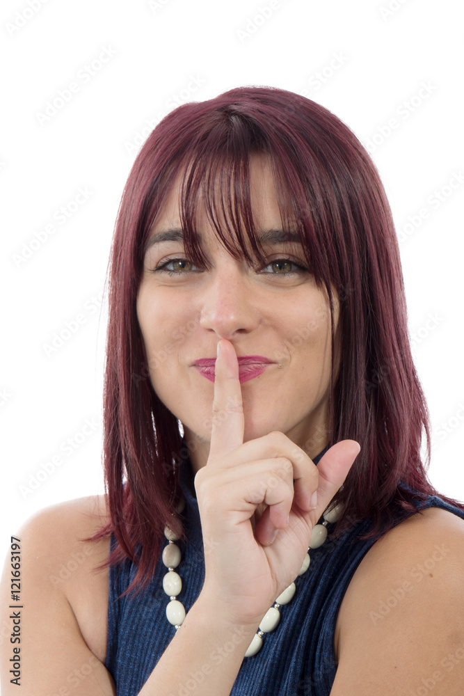 Naklejka premium beautiful young woman put a finger to her lips