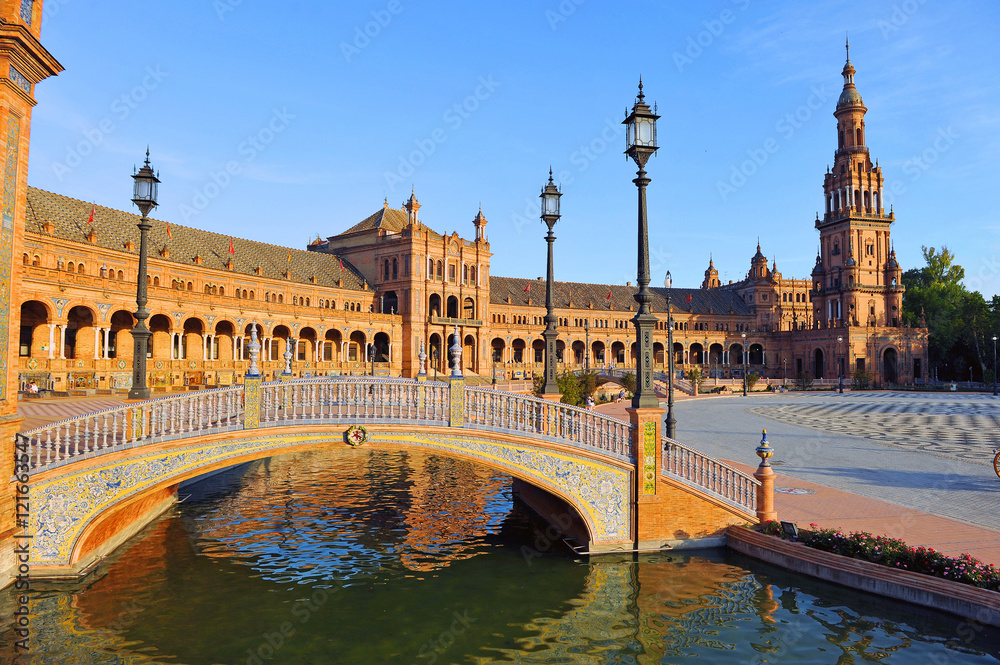 bridge of Plaza de Espana in Seville, Spain