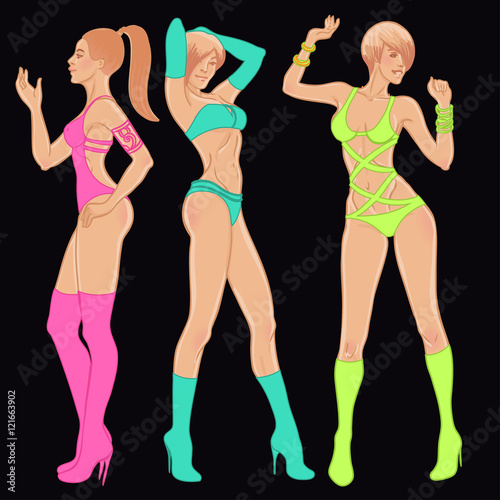 Sexy dancer set: vector beautiful sexy girls in bright lingerie