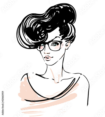Hipster sketch set: Pretty girl