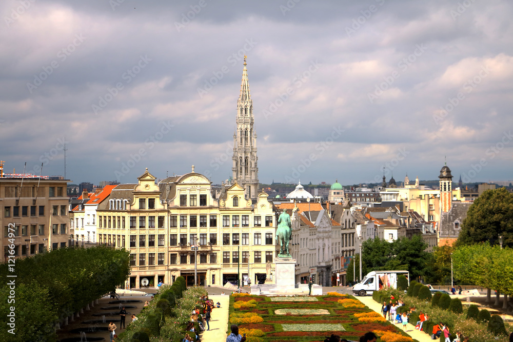 Obraz premium City of Brussels - capital of Belgium. View from Mountain of Arts (Mont des Arts).