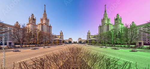 Digital gradient mirror view of Moscow university main building