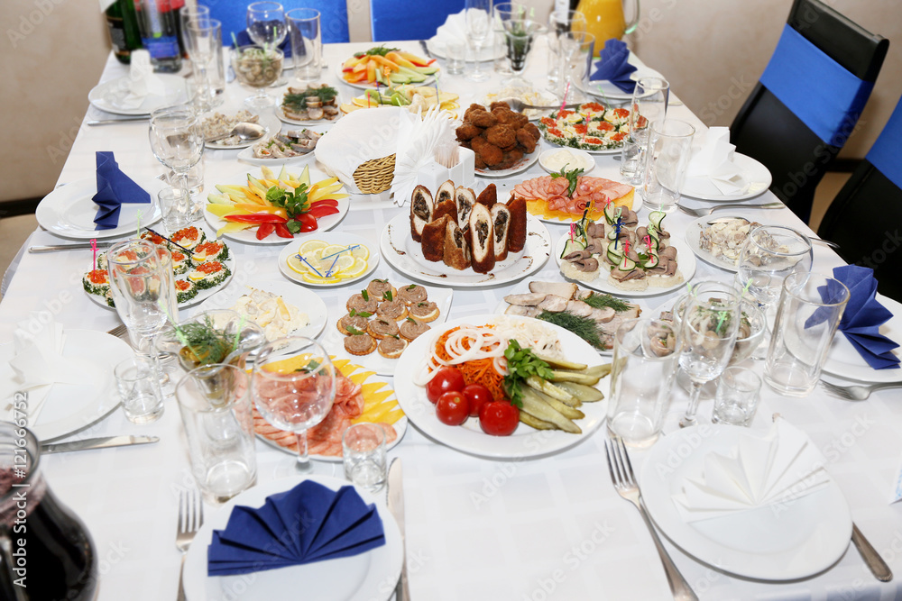 Fototapeta premium holiday table with dishes in restaurant