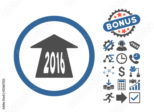 2016 Future Road pictograph with bonus elements. Vector illustration style is flat iconic bicolor symbols, cobalt and gray colors, white background.