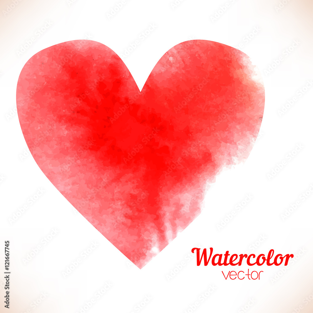Watercolor painted red heart, vector