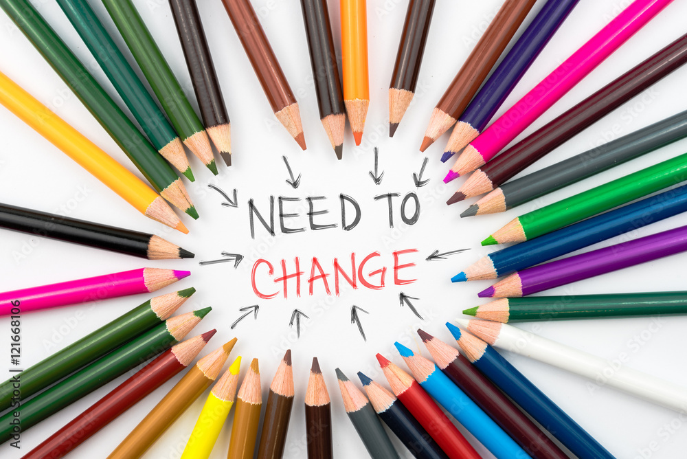 Colouring pencils in circle arrangement with message Need To Change Colouring pencils in circle arrangement with message Need To Change