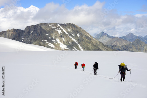 Alpinists on Belukha Mountain, Altai Republic, Russian Federation