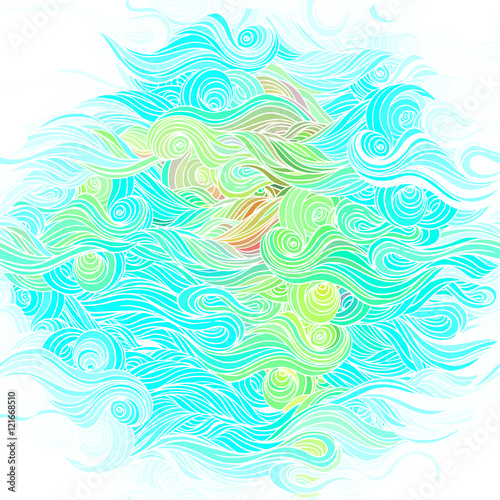 Vector color abstract hand-drawn pattern with waves and clouds 