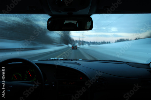 Driving car at winter