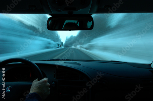 Driving car at winter