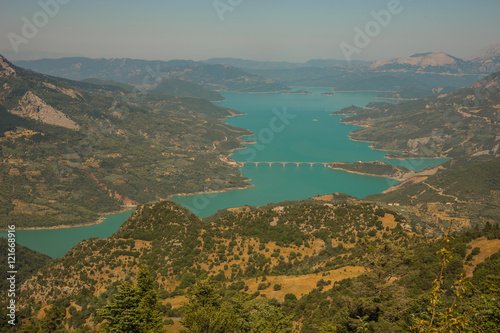 Scenic view from the mountain to Kremaston lake, Evritania, Gree photo