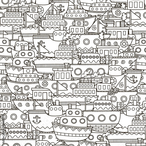 Doodle boats seamless pattern