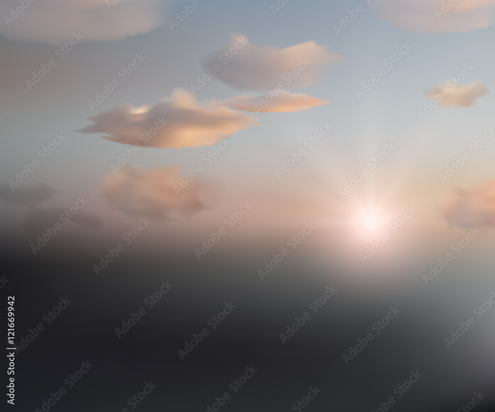 vector landscape. Sun and clouds in the sky