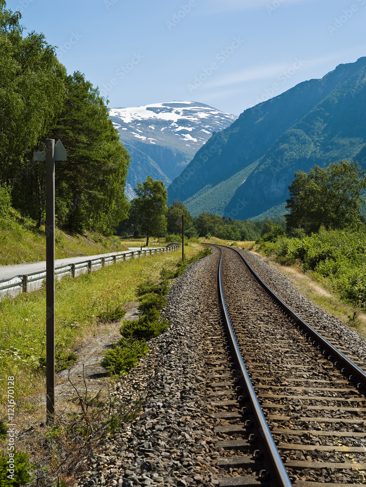 Railtrack in Romsdalen valley in Norway 