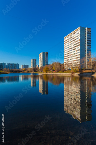 Modern apartment houses near pond, Moscow
