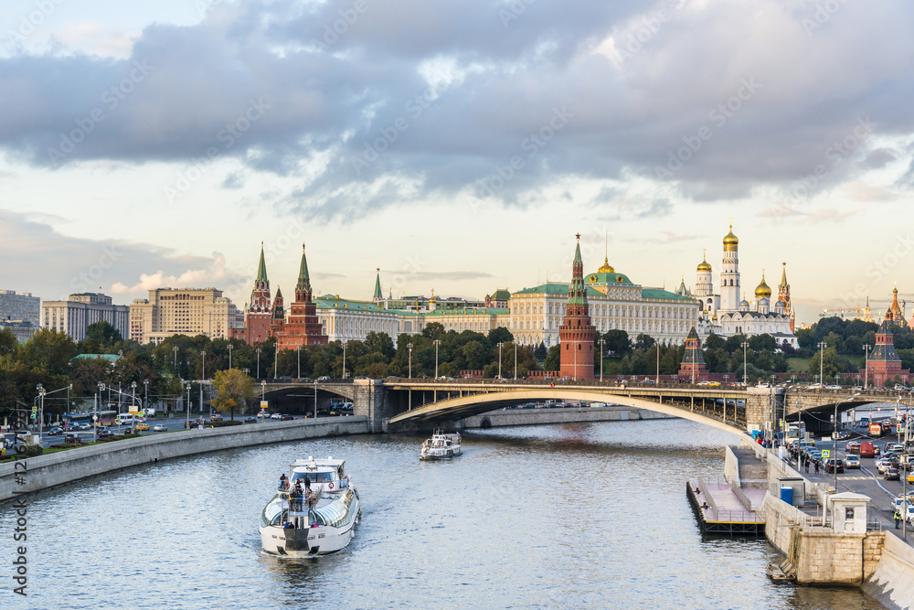 Moscow Kremlin and Moscow River on the sunset, Russia