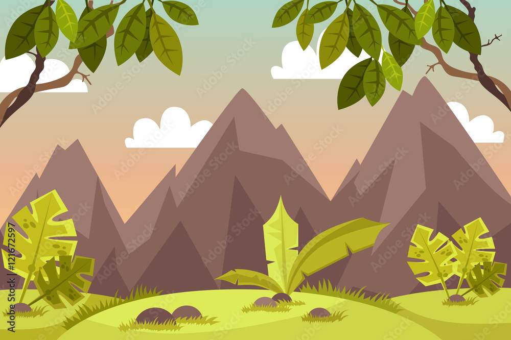 Naklejka premium beautiful landscape. scenery. cartoon. vector illustration