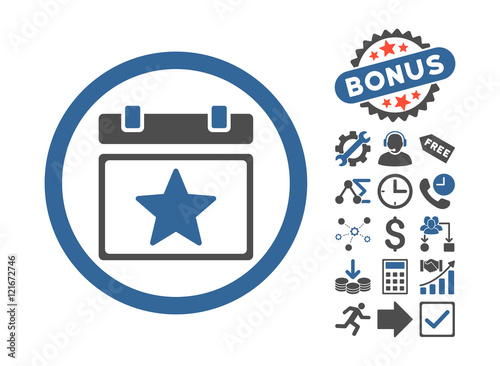 Favourites Day pictograph with bonus images. Vector illustration style is flat iconic bicolor symbols, cobalt and gray colors, white background.