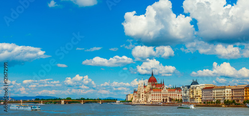 Panorama with Hungarian parliament in Budapest