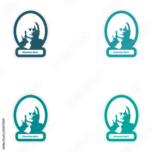 Set of paper stickers on white background Sebastian Bach