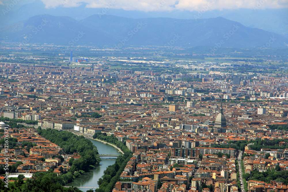 View of the city of Turin from Superga, Turin, Italy