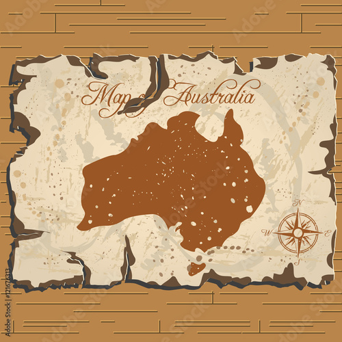 Vector old parchament. Map of Australia. photo