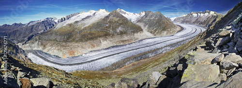 Majestic view to Aletsch glacier, the largest gracier in Alps, Valais, Switzerland