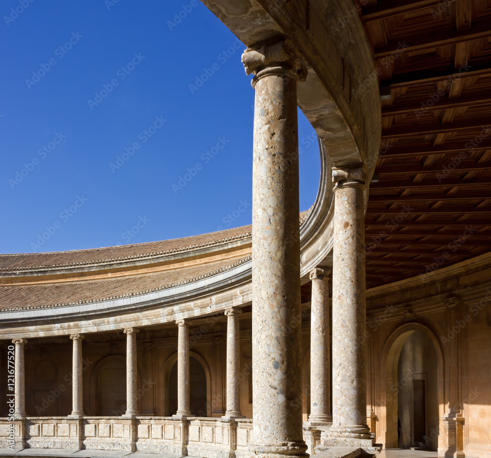 Courtyard of the Palace of Charles V in Granada, Spain