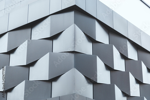 Angle of black metal futuristic building wall