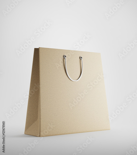 Beige shopping bag against white background